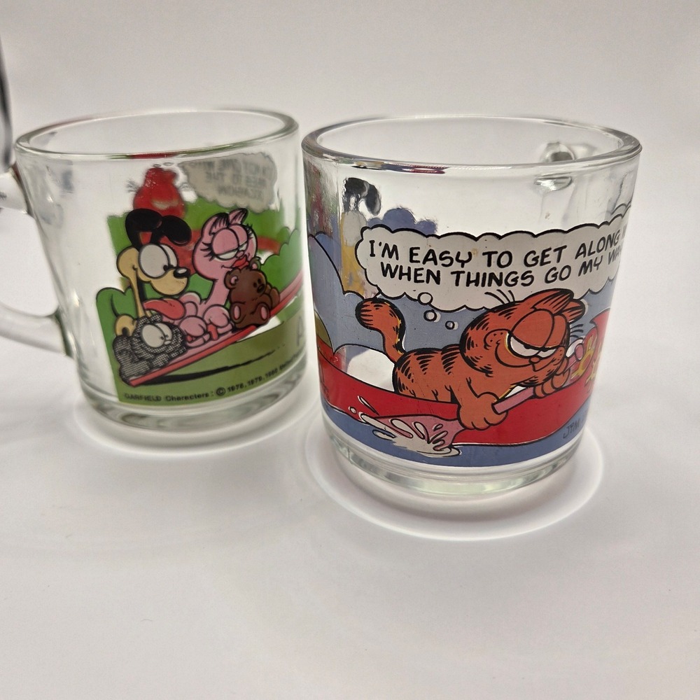 Vintage Set of 2‎ Garfield McDonald's Coffee Cups See Saw 1980 Canoe 1978